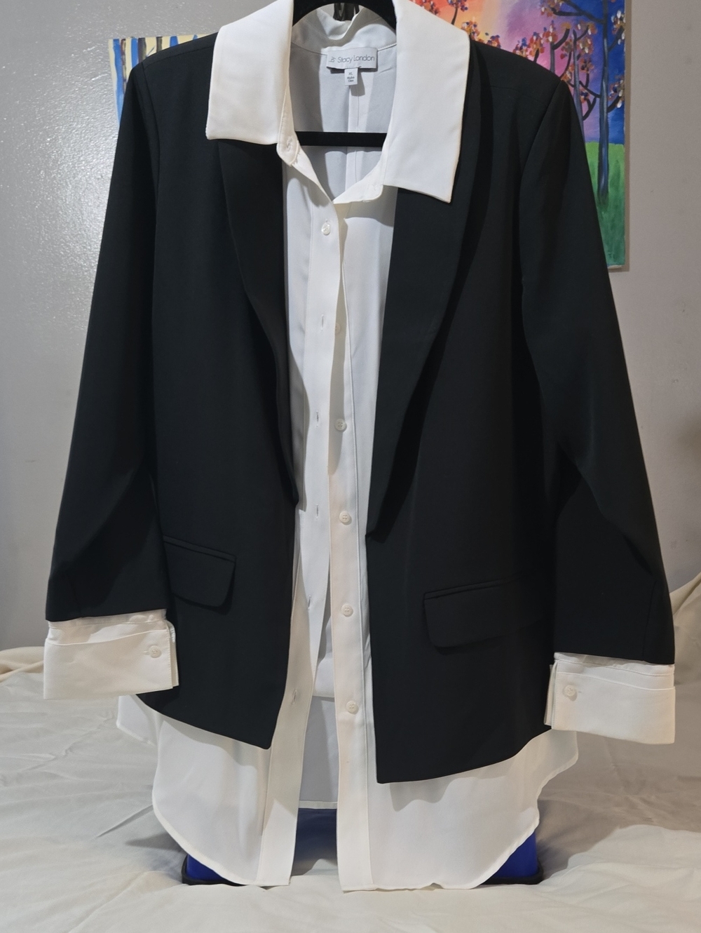 Black Blazer with White Shirt-Layer Look